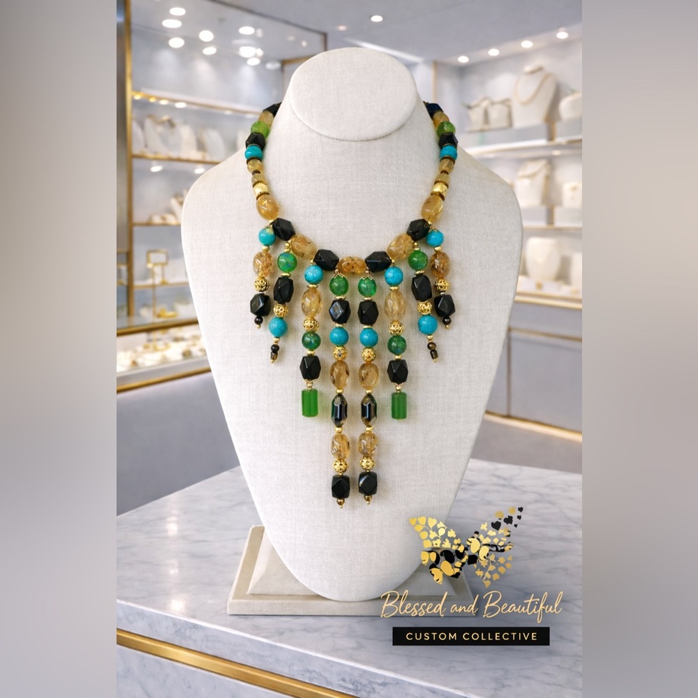 Statement Necklace: Elegant Multicolor Beaded Necklace, Bracelet and Earring Set